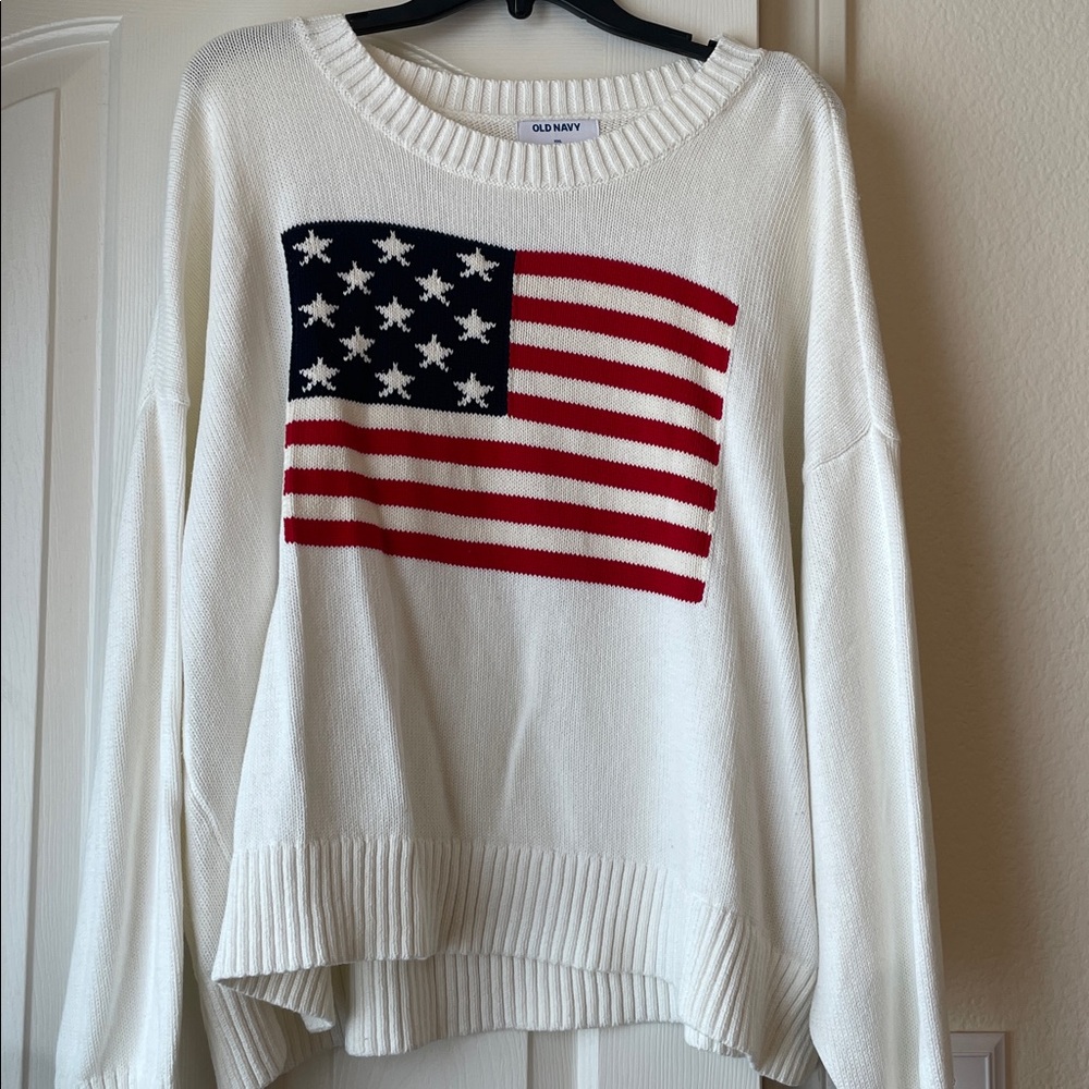 Old Navy White Flag Sweater